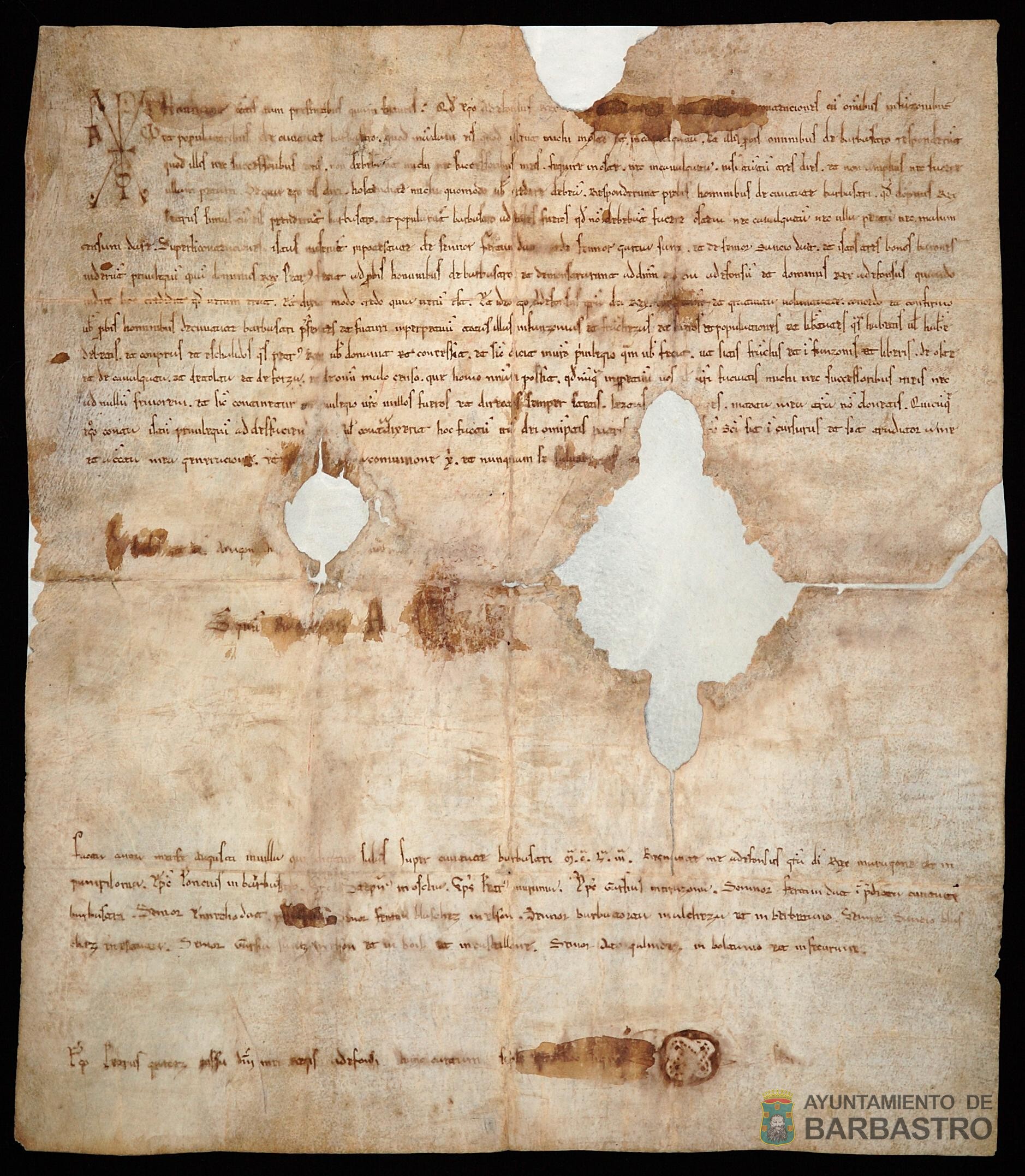 Alfonso I el Batallador confirma los fueros y privilegios concedidos por Pedro I a los habitantes de Barbastro